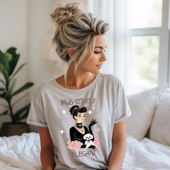 Whimsical Tee |  Paws-itively Elegant | Color: Ash  | Chic Pet Lover's Fashion Shirt | Sugar Tease