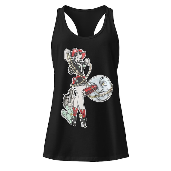 Goth Cowgirl Racerback Tank Top: Vintage Inspired Women's Fitted Top