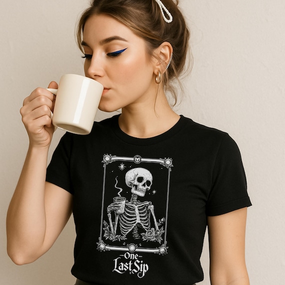 Skeleton Tarot Coffee T-Shirt: One Last Sip