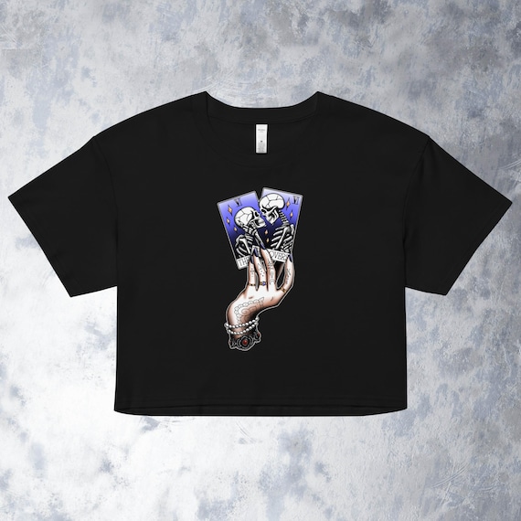 The Lovers Tarot Card Crop Top: Retro Tattoo Flash Design