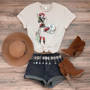 Vintage Inspired Goth Cowgirl: Roping the Moon | Bella + Canvas 3001 | White, Soft Cream, Natural, & Vintage White