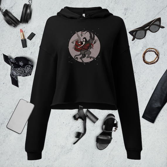 Krampus and the Pinup: Gothmas, Crop Hoodie; a Dark Festive Illustration