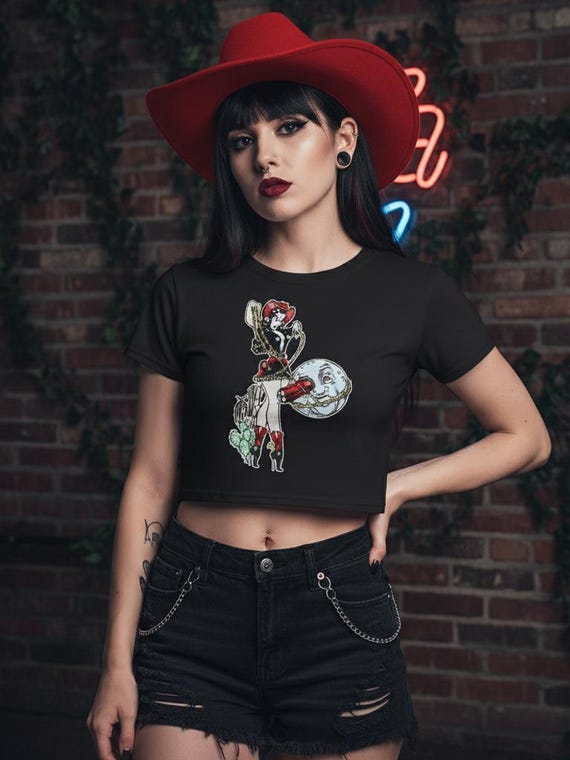 Vintage Inspired Goth Cowgirl: Roping the Moon | Women's Crop Top | AS Colour 4062
