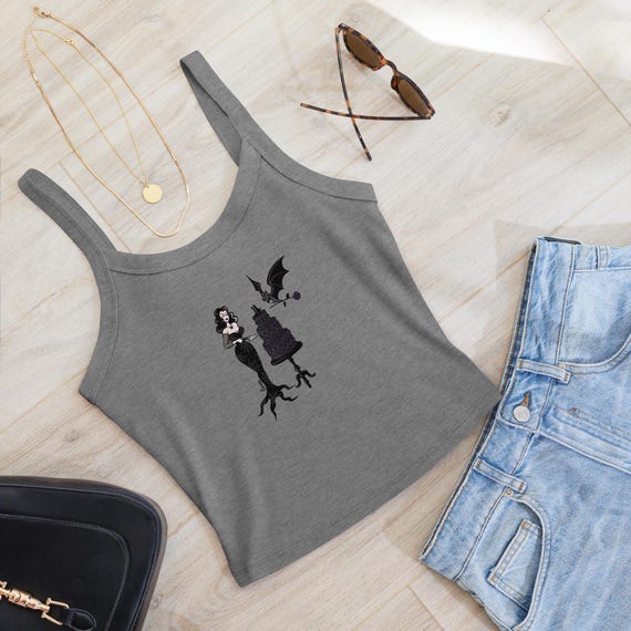 Black Widow x Dracula Top; A Spooky Pin-Up Illustration | Women’s Micro-Rib Tank Top