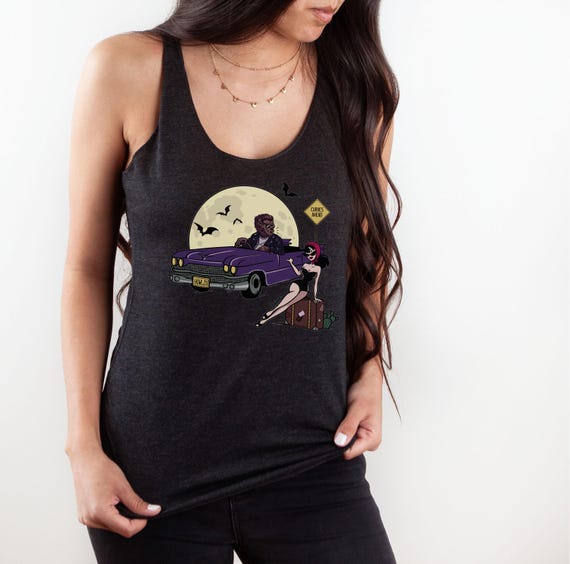 Werewolf and the Pinup | Faded Look With Raw Edge Seams | Women's Racerback Tank | Next Level 6733 | Vintage Black
