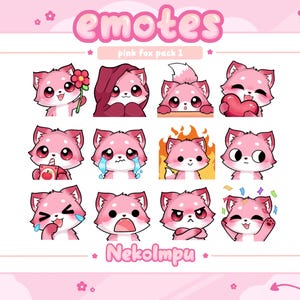 Pink Fox Emotes Pack 1 (Twitch/Discord/Youtube) - Kawaii - Kitsune