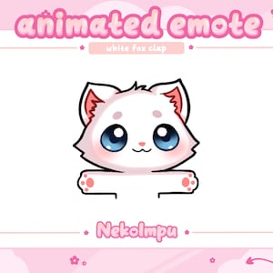 Animated White Fox Clapping Emote  (Twitch/Discord/Youtube) - Kawaii  - Kitsune