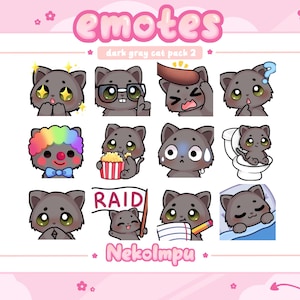 Gray Cat Emotes Pack 2 (Twitch/Discord/Youtube) - Kawaii - Kitty - Neko