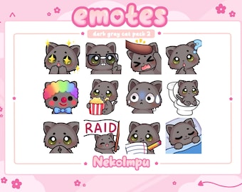 Grijze kat emotes-pakket #2 (Twitch/Discord/Youtube) - Kawaii - Kitty - Neko