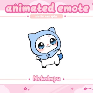 Animated White Cat Spin Emote  (Twitch/Discord/Youtube) - Kawaii - Kitty - Neko