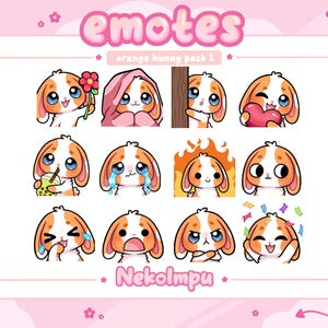 White/Orange Bunny Emotes Pack 1 (Twitch/Discord/Youtube) - Kawaii - Bunny - Usagi