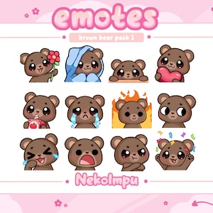 Paquete de emoticones de oso pardo 1 (Twitch/Discord/Youtube) - Kawaii - Teddy - Kuma