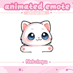 Animated White Cat Clapping Emote  (Twitch/Discord/Youtube) - Kawaii - Kitty - Neko