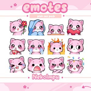 Pacchetto di emoticon gatto rosa n. 1 (Twitch/Discord/Youtube) - Kawaii - Kitty - Neko