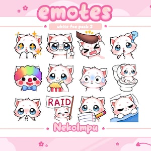 White Fox Emotes Pack 2 (Twitch/Discord/Youtube) - Kawaii - Kitsune