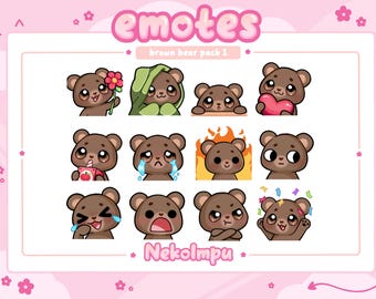 Braunbär Emotes Paket #1 (Twitch/Discord/Youtube) - Kawaii - Teddy - Kuma