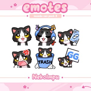 Pacchetto di emoticon Gatto Tuxedo #3 (Twitch/Discord/Youtube) - Kawaii - Neko