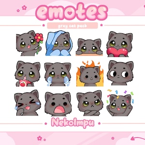 Gray Cat Emotes Pack 1 (Twitch/Discord/Youtube) - Kawaii - Kitty - Neko