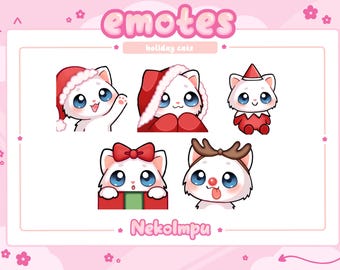 White Cat Christmas Emotes Pack (Twitch/Discord/Youtube) - Kawaii - Kitty - Neko