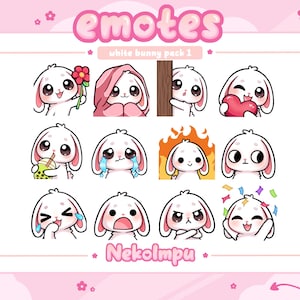 White Bunny Emotes Pack 1 (Twitch/Discord/Youtube) - Kawaii - Bunny - Usagi