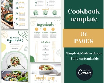 Cookbook template, Recipe template, Recipe book template, Minimalist cookbook template, Custom cookbook template, Modern recipe template
