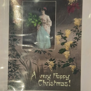 Vintage Postkarte Weihnachten c.1911 Used Aristophot Real Photo London Gedruckt in Deutschland RPPC Floral Design Color Sealed