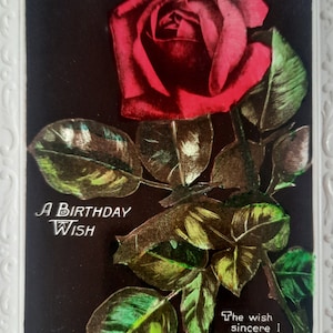 Vintage Postkarte Geburtstag Sommer Rosen Erhöhte Kanten Glänzend Gedruckt In Deutschland Sehr Sammlerstück