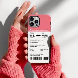 Coque de téléphone personnalisée pour mariage - Cadeau nuptiale, cadeau de mariage, carte d'embarquement de Mademoiselle à Mme - Coque iPhone/Samsung personnalisée