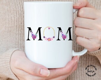 11 & 15 oz MOM Mug PNG, Floral Mug, Mother's day gift, Mug Sublimation PNG   Pink and Purple Flowers Mug Wrap, Instant Download