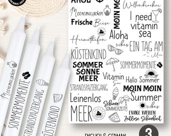 Summer Candle Tattoos, A4 Wasserschiebefolie, Kerzen dekorieren, Sommerspruch, Ahoi vibes, Candle Sea Love, Summertime