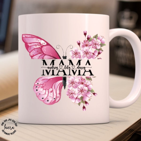 Personalised Mom Butterfly Mug Design, Mom Floral Coffee Mug, Mother's Day Floral 11oz Mug Wrap, Mothers Day Gift, Floral Butterfly Design