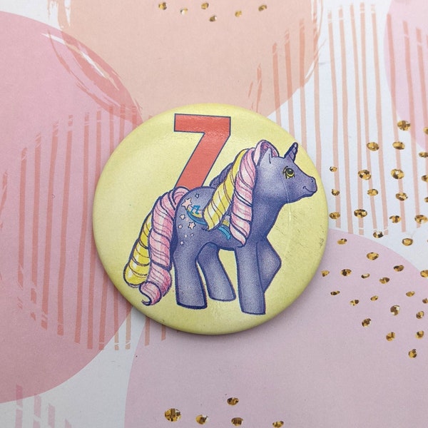 HTF My Little Pony 7 Birthday Badge Vintage 1991 55mm Streaky Rainbow Curl | Perfect Nostalgic Retro Gift and Present for My Little Pony Fan