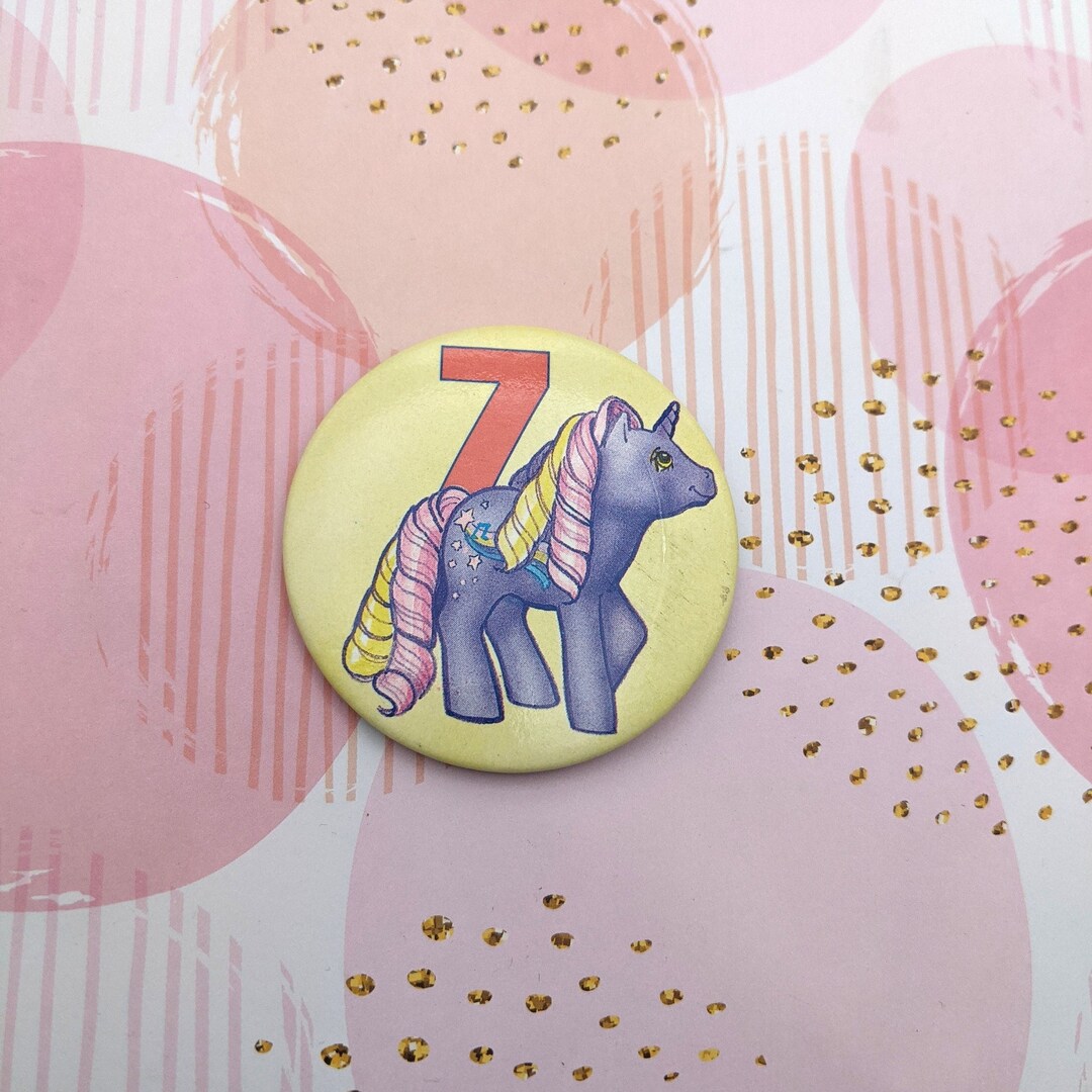 HTF My Little Pony 7 Birthday Badge Vintage 1991 55mm Streaky Rainbow ...