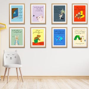Children&#39;s Book Prints with Quotes Set of 8, Storybook Art Prints