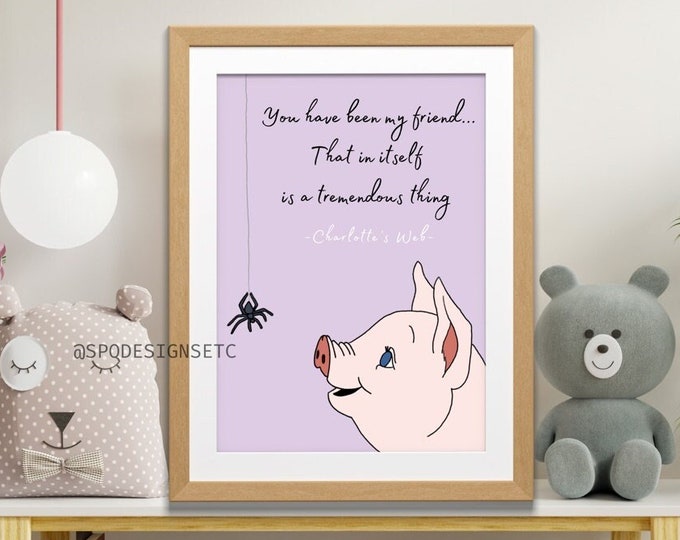 Minimalistic Charlotte’s Web Wall Art with Quote, story book art