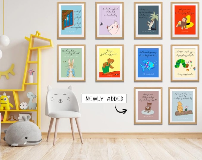 Children's Book Prints with Quotes Set of 10, Storybook Art Prints