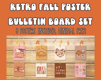 Retro Fall Bulletin Board Posters, Retro Halloween Bulletin Board, Halloween Classroom Decor, 70s Halloween Decor, Halloween Bulletin Board