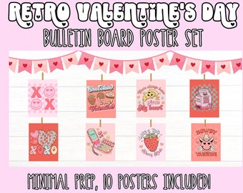 Retro Valentine's Day Bulletin Board Posters, Retro Valentine's Day Bulletin Board, Valentine's Day Classroom Decor