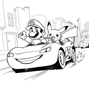 Mario and Pikachu coloring pages.