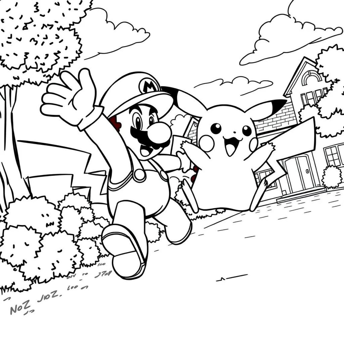 Mario and Pikachu Coloring Pages. - Etsy