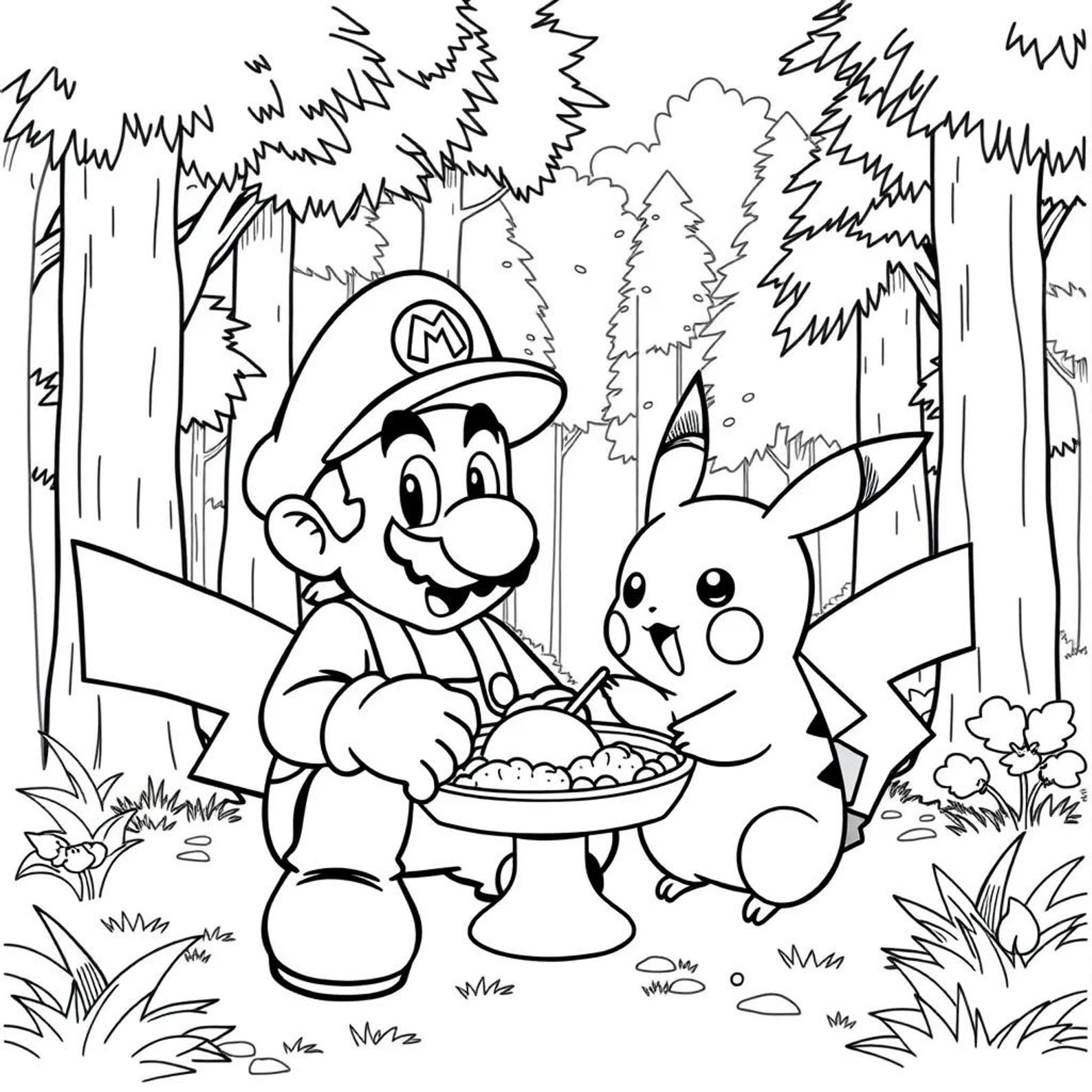 Mario and Pikachu Coloring Pages. - Etsy