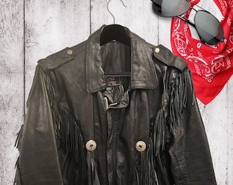 Vintage Leather Fringe Motorcycle Jacket