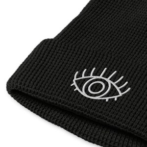 All Seeing Eye Embroidered Waffle Knit Cuffed Beanie