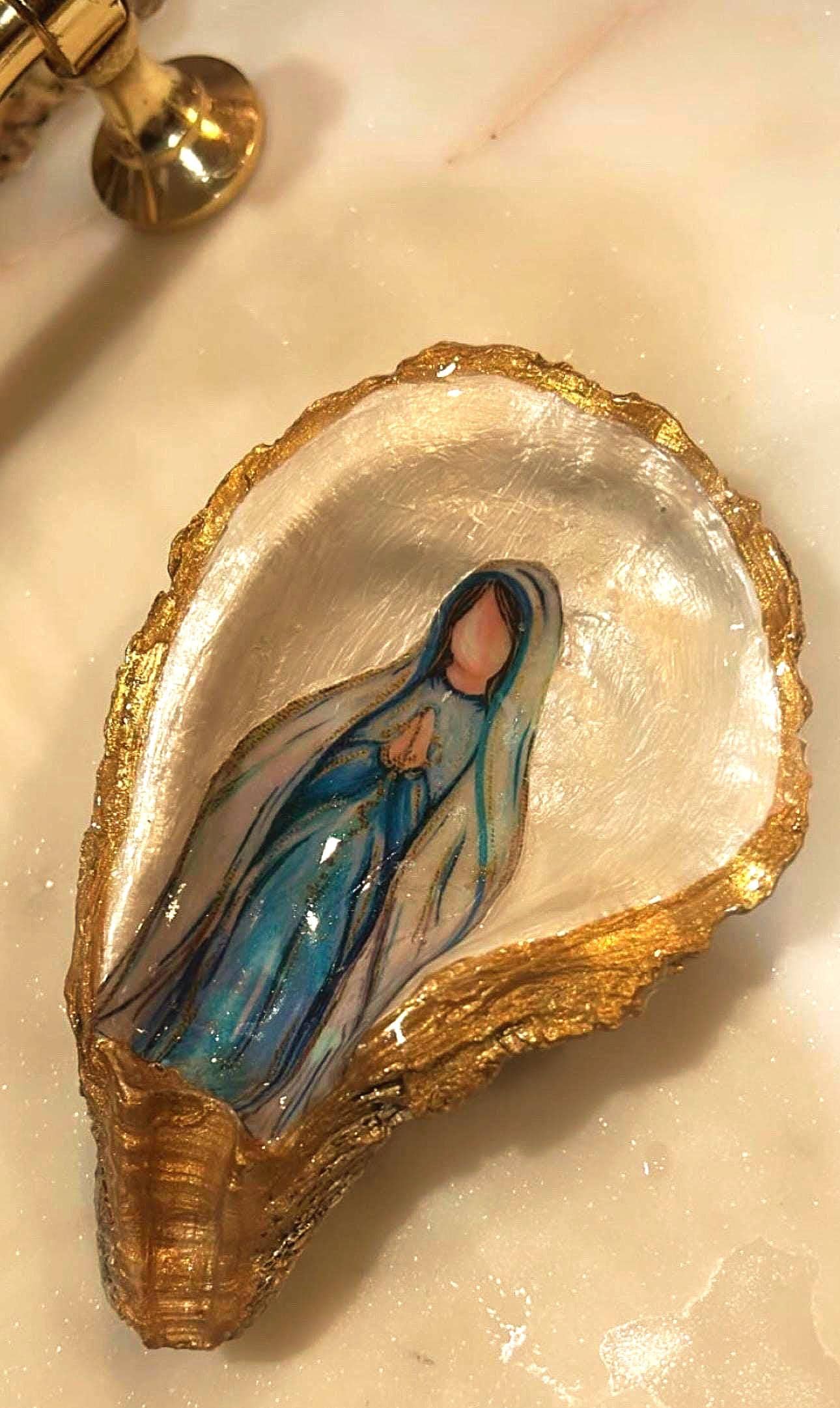 Holy Mary Shell Mother Mary Oyster Shell Ring Dish: Gold Trim Christian Gift - Etsy