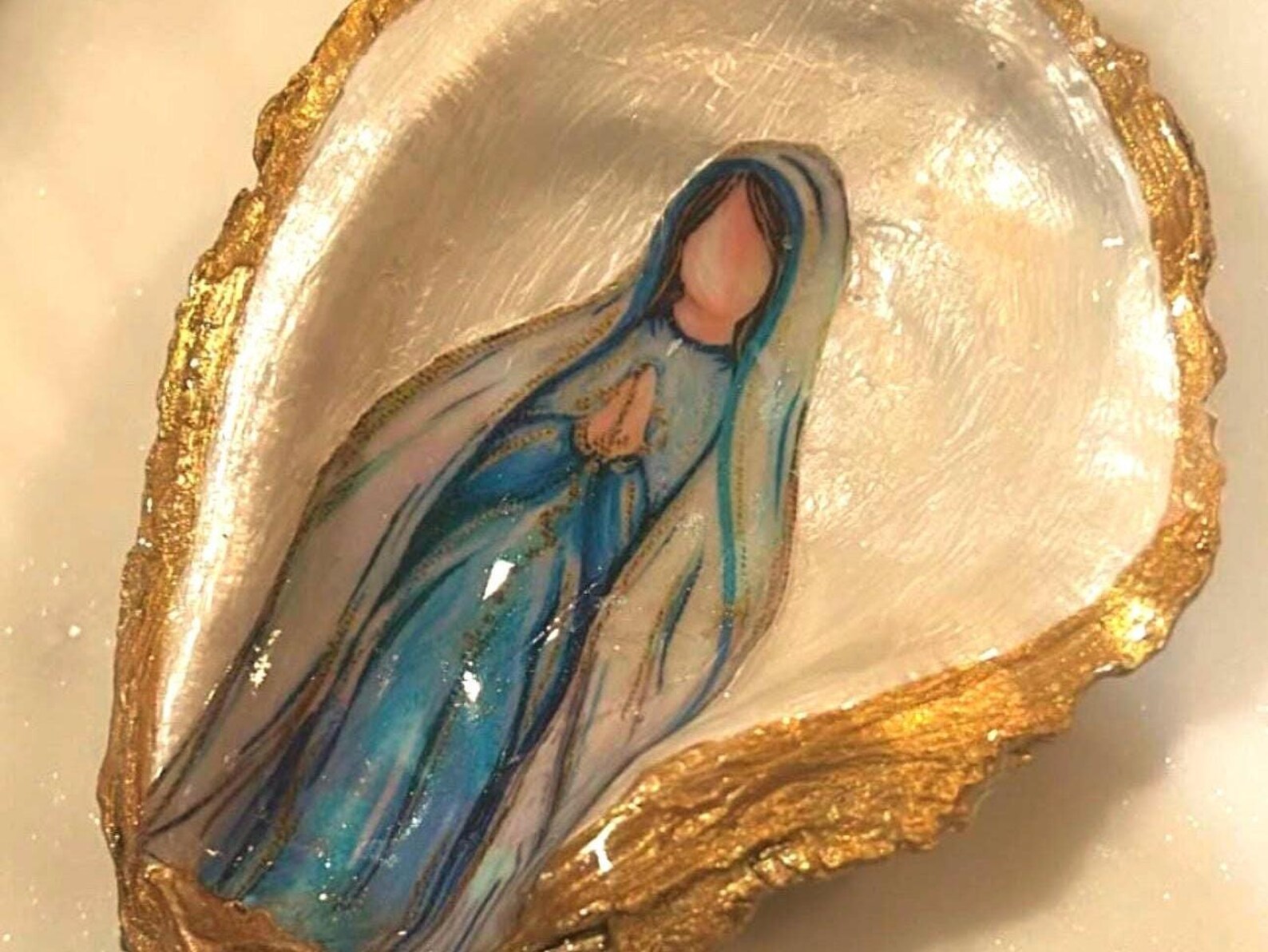 Holy Mary Shell Mother Mary Oyster Shell Ring Dish: Gold Trim Christian Gift - Etsy