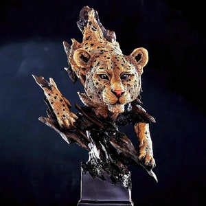 Decorative Spotted Panther Statue, Leopard Bust Sculpture with Pedestal, Jaguar Home Decor Figurine, Tiger Statuette Gift