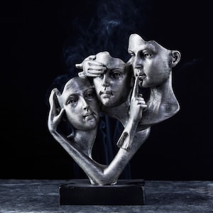 Decorative 3 Face Mask Sculpture, Handmade See No Evil Hear No Evil Speak No Evil Statue, Dresser & Bookshelf Decor Gift