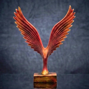 Abstrakter, aufsteigender Phönix: Moderner Feuerfarbener Vogel Statue, Bücherregal & Konsolentisch Dekor