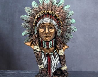 手描きのネイティブアメリカンのチーフ胸像：デスク＆ガーデン