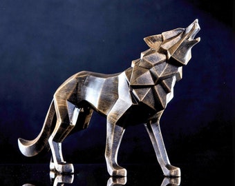 Decorative Cubic Howling Wolf Statue, Personalized Brutalist and Abstract Animal Sculpture, Home & Office Bookshelf and Desktop Decor Gift